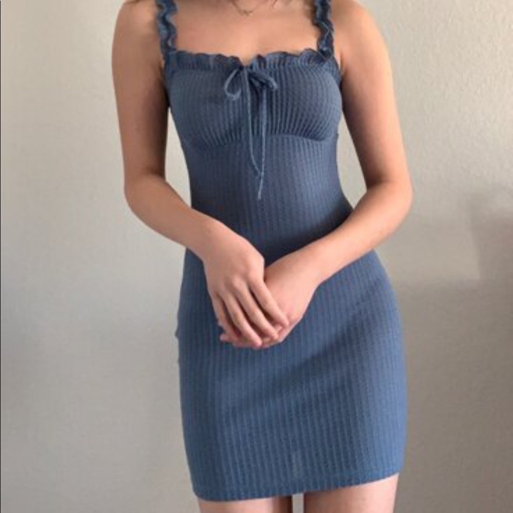 Frilly Ruched Waffle knit dress